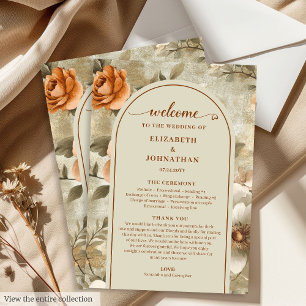 Modern Boho Earthy Rusty Ivory Sage Floral Program Programme