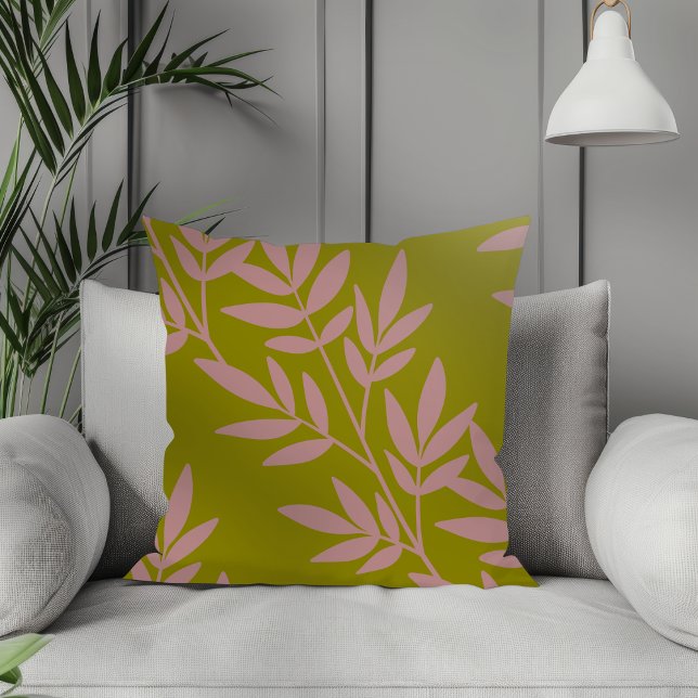 Modern Boho Elegant Mauve Leaf Pattern Olive Cushion (Creator Uploaded)