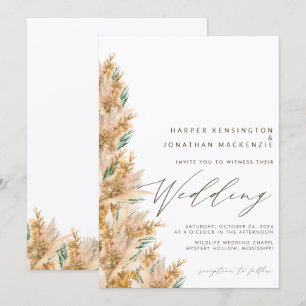 Modern Boho Elegant Pampas Grass Wedding Invitation