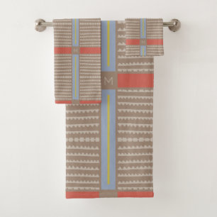 Modern Boho Ethnic Geometric Multi Khaki Bath Towel Set