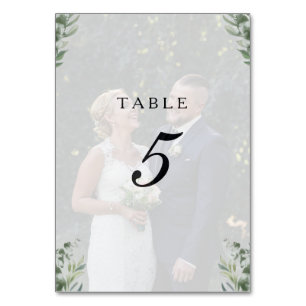Modern Boho Eucalyptus Leaves & Photo Wedding Table Number