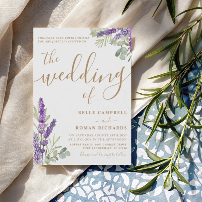 Modern Boho Eucalyputus and Lavender Wedding Invitation (Creator Uploaded)