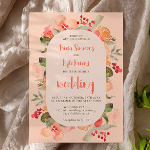 Modern Boho fall terracotta blush floral wedding Invitation