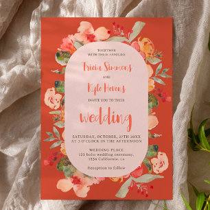 Modern Boho fall terracotta script floral wedding Invitation