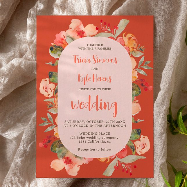 Modern Boho fall terracotta script floral wedding Invitation (Modern Boho fall terracotta script floral wedding Invitation)