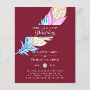 Modern Boho Feather Colourful Budget Wedding Invit
