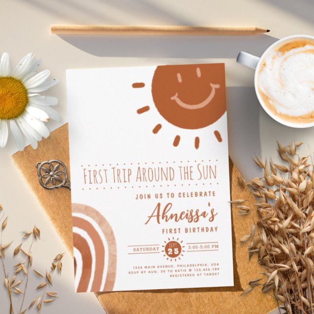 Modern Boho First Trip Around the Sun 1st Birthday Invitation (Creator Uploaded)