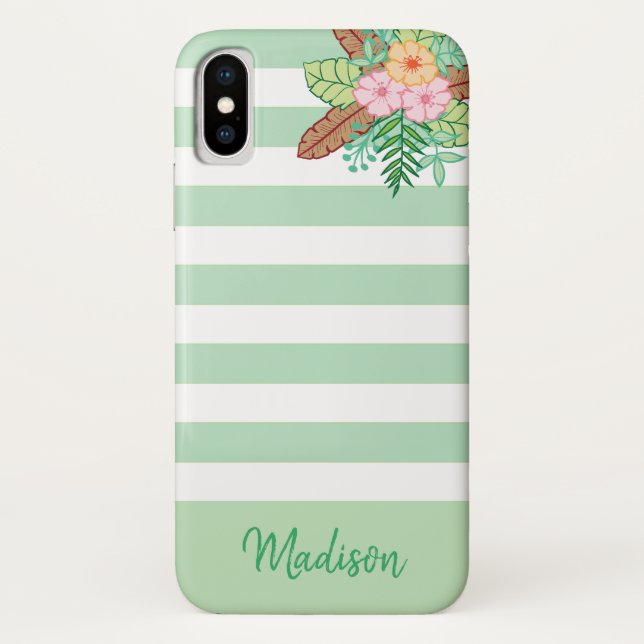 Modern Boho Floral and Stripes Case-Mate iPhone Case (Back)