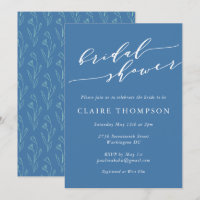 Modern Boho Floral Art Blue Script Bridal Shower
