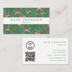 Modern Boho Floral Birds Pink Green Colourful Business Card