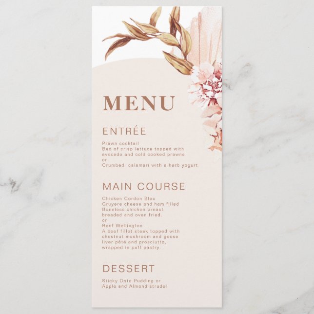 Modern Boho Floral Blush Arch Menu (Front)