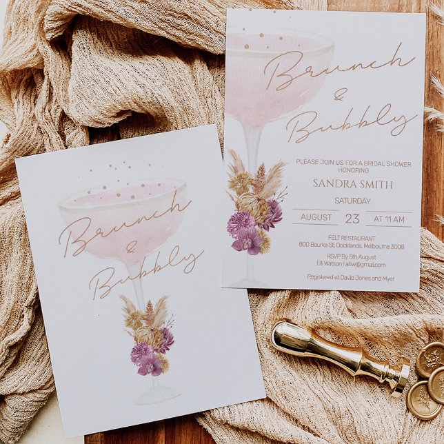 Modern Boho Floral Brunch Bubbly Bridal Shower Invitation (Creator Uploaded)