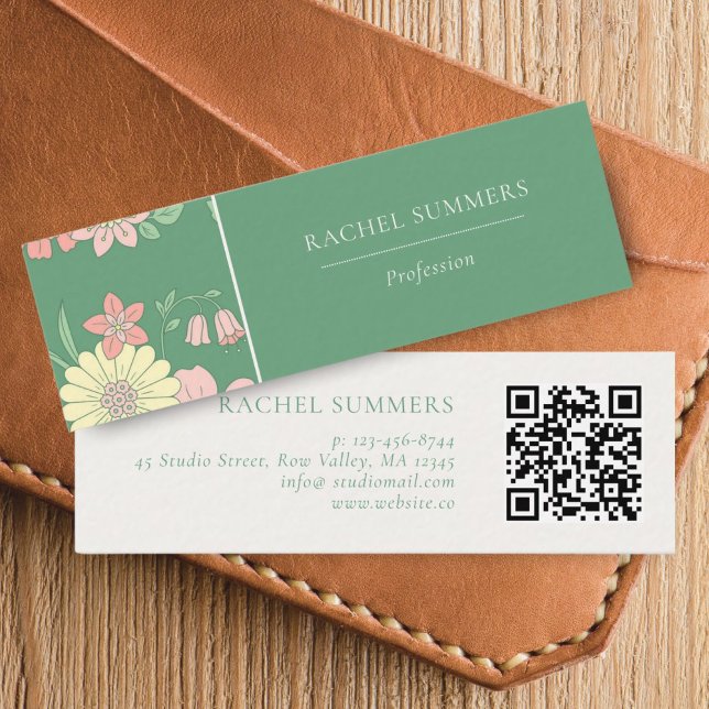 Modern Boho Floral Colourful QR Mini Business Card (Creator Uploaded)