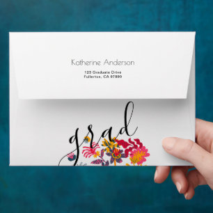 Modern Boho Floral Graduation Invitation White Envelope