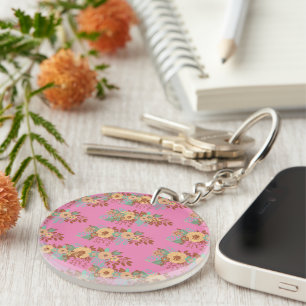 Modern Boho Floral Home Decor Key Ring