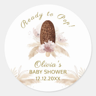 Modern Boho Floral Ice Cream Popcicle Baby Shower  Classic Round Sticker