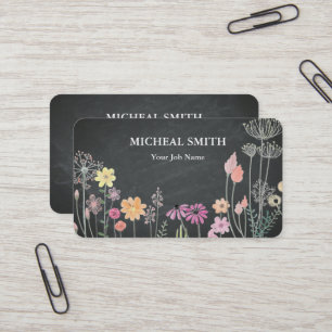 Modern Boho Floral Kraft Business Card