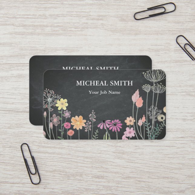 Modern Boho Floral Kraft  Business Card (Front/Back In Situ)