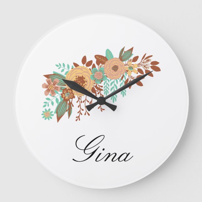  Modern Boho Floral  Large Clock (Front)
