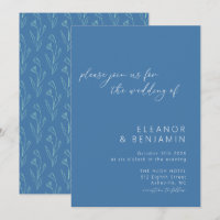 Modern Boho Floral Line Art Blue Script Wedding