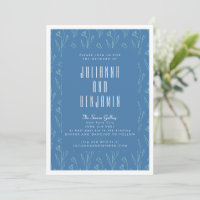 Modern Boho Floral Line Art Drawing Blue Wedding