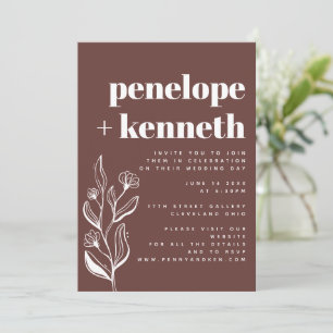 Modern Boho Floral Minimalist Brown Wedding Invitation
