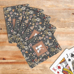Modern Boho Floral Monogram Name Playing Cards