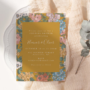 Modern Boho Floral Mustard Yellow Couples Shower Invitation