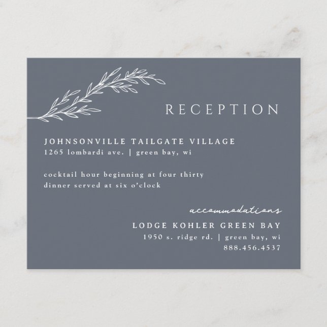 Modern Boho Floral Outline in Deep Steel Blue Enclosure Card (Front)