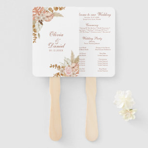 Modern Boho Floral Pampas Grass Wedding Program Hand Fan