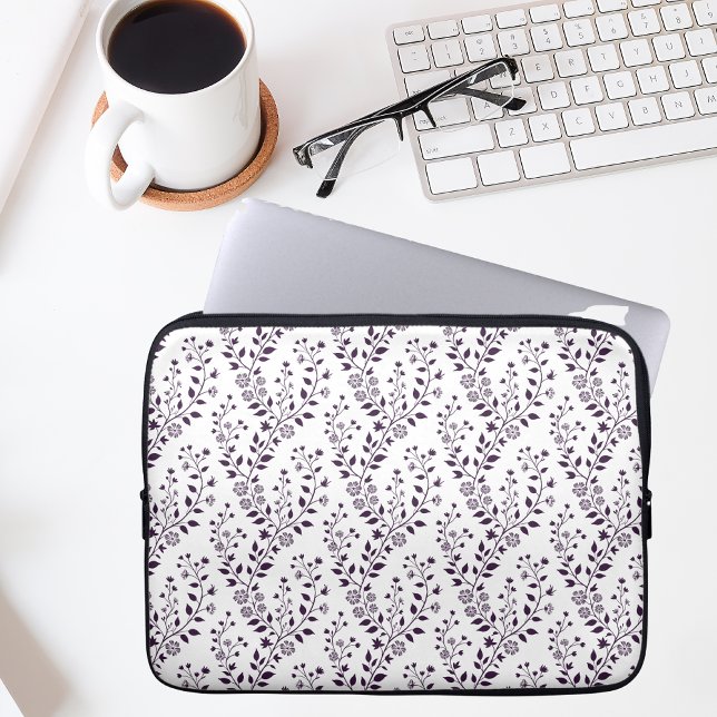 Modern Boho Floral Pattern Plum White Laptop Sleeve (Creator Uploaded)