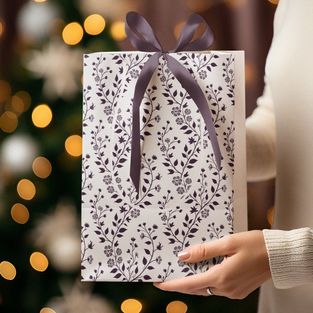 Modern Boho Floral Pattern Plum White Medium Gift Bag (Creator Uploaded)