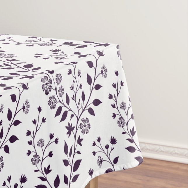 Modern Boho Floral Pattern Plum White Tablecloth (In Situ)