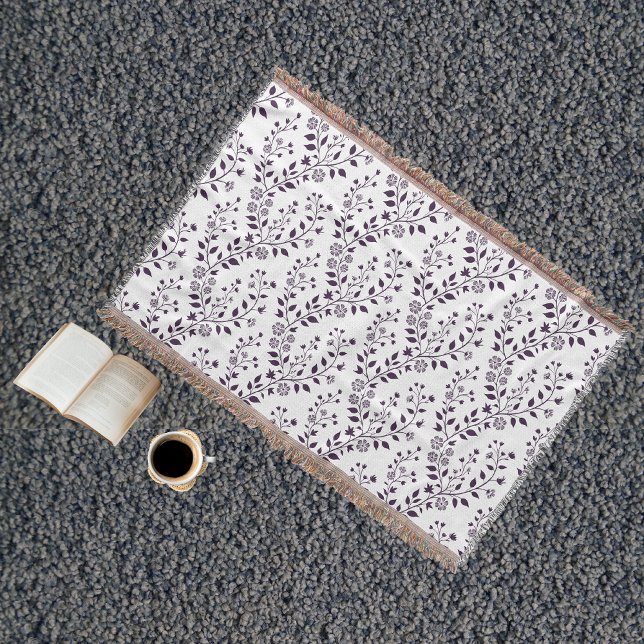Modern Boho Floral Pattern Plum White Throw Blanket (Creator Uploaded)