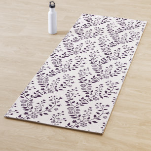 Modern Boho Floral Pattern Plum White Yoga Mat
