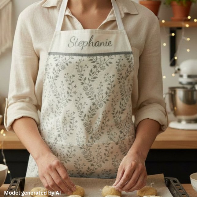 Modern Boho Floral Pattern Sage Cream Apron (Creator Uploaded)