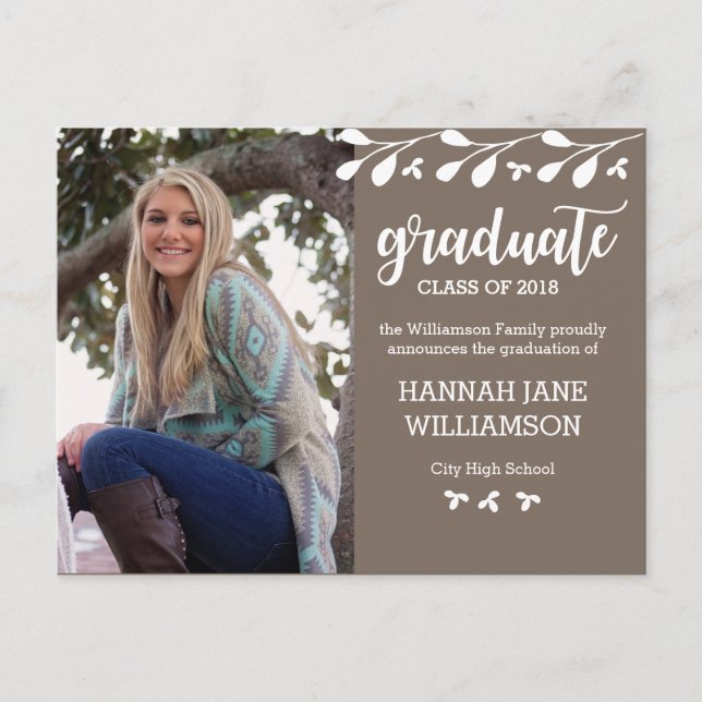Modern Boho Floral Photo Graduation Invitation (Front)