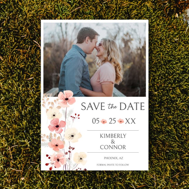 Modern Boho Floral Photo Save the Date | White (Modern Boho Floral Photo Save the Date)