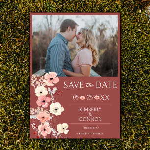 Modern Boho Floral Photo   Terracotta Save The Date
