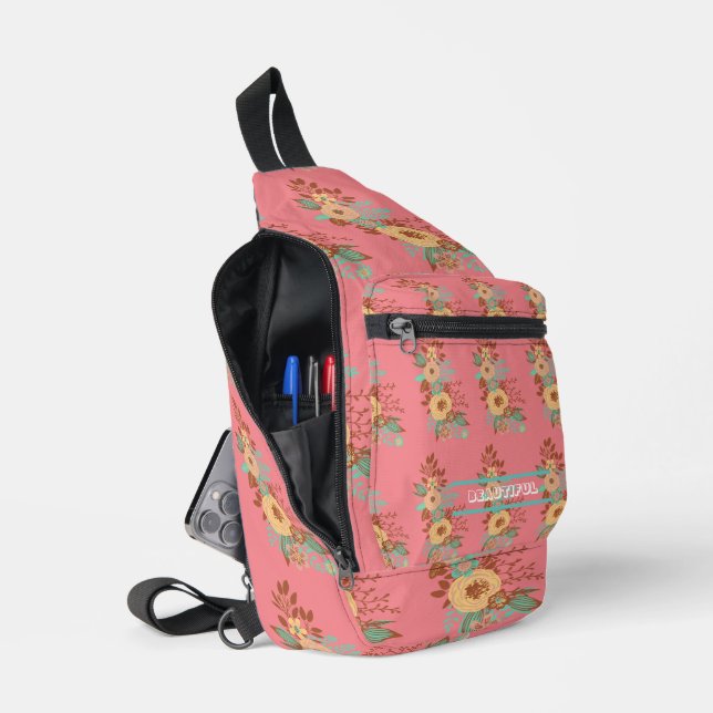 Modern Boho Floral Pink Customise Sling Bag (Open)