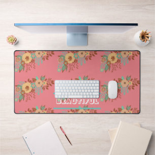 Modern Boho Floral Pink Desk Mat