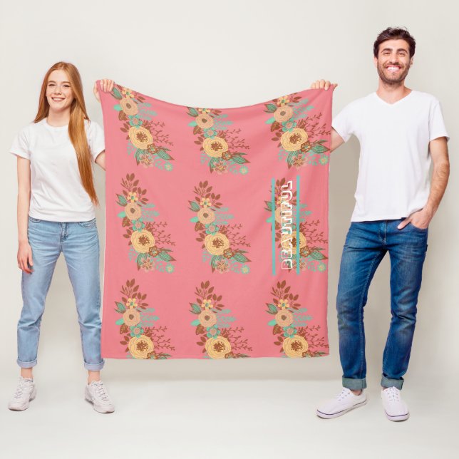 Modern Boho Floral Pink  Fleece Blanket (In Situ)