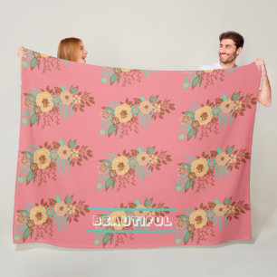 Modern Boho Floral Pink  Fleece Blanket