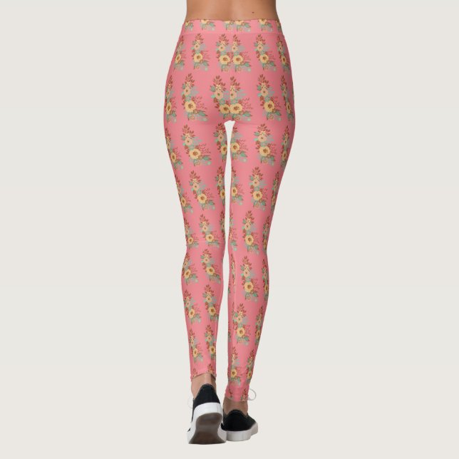 Modern Boho Floral Pink  Leggings (Back)