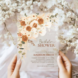 Modern Boho Floral QR Code Bridal Shower Acrylic Invitations