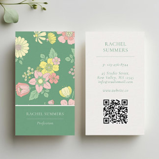Modern Boho Floral QR code Business Card