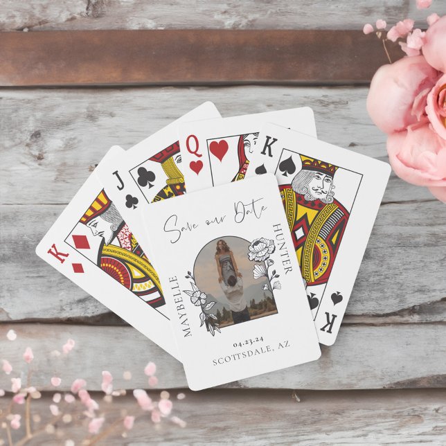 Modern Boho Floral Rose Photo Arch White Playing Cards (Modern Boho Floral Rose Photo Arch White Playing Cards)