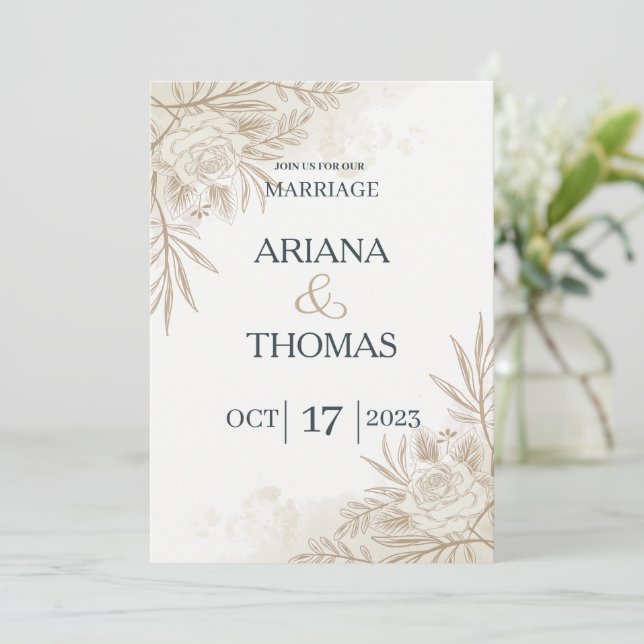Modern Boho Floral Rustic Wedding invitation (Standing Front)