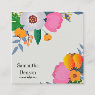 Modern Boho Floral Square Business Card