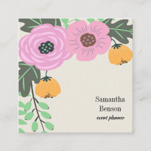 Modern Boho Floral Square Business Card